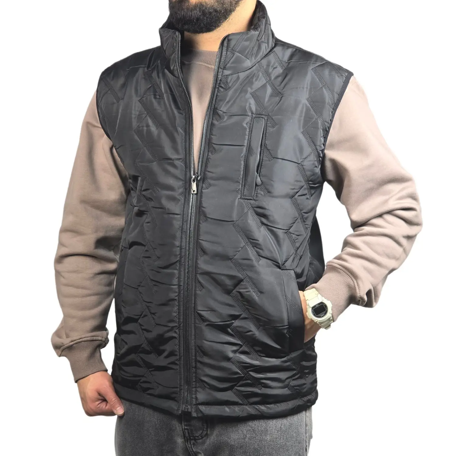 کاپشن پافر طرح دار بدون کلاه 30509