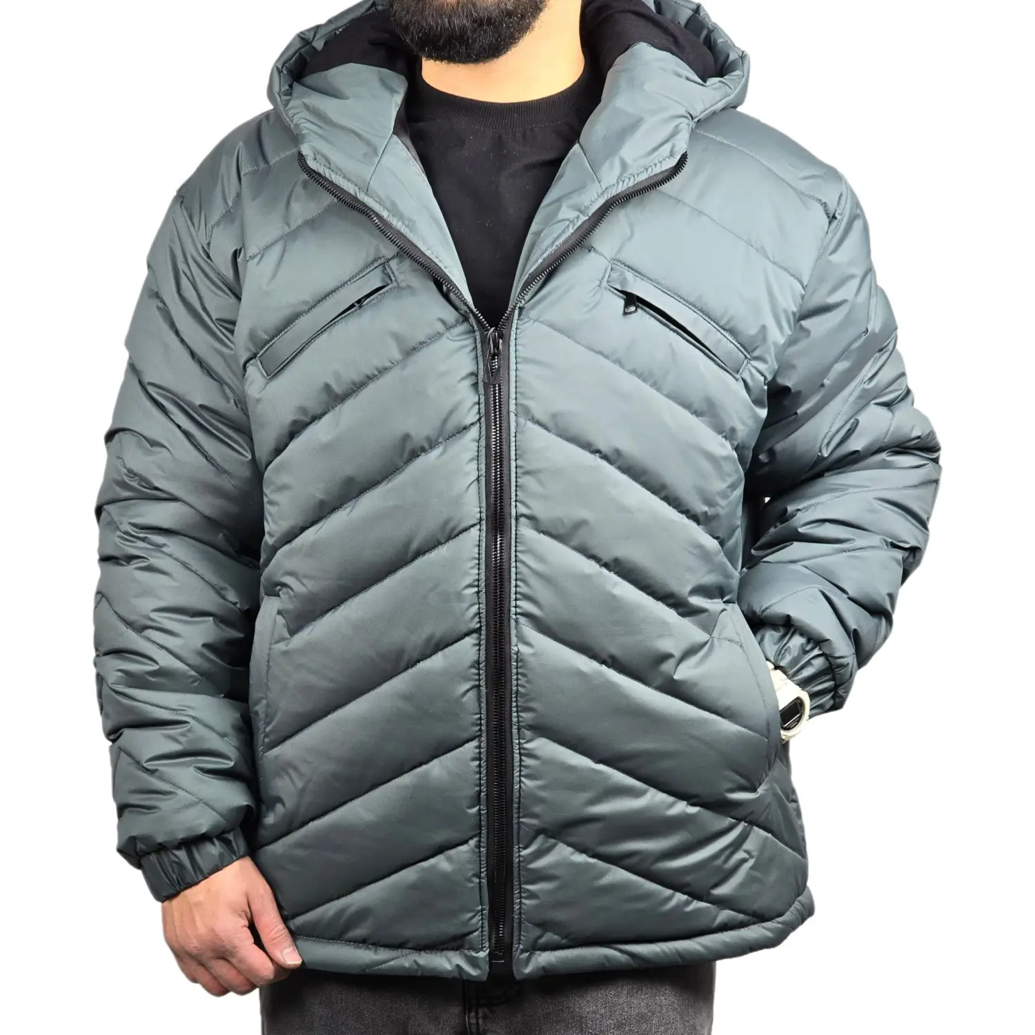 کاپشن پافر ساده کلاه دار 30511